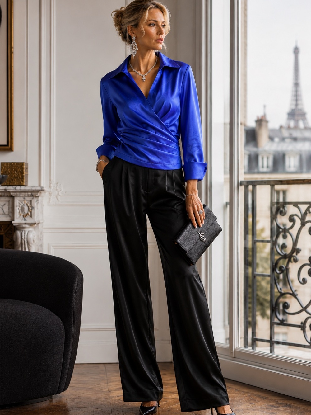 Tadashi Shoji Vintage Taffeta Ruched Faux Wrap Blouse 12 Elegant Evening - Picture 12 of 12